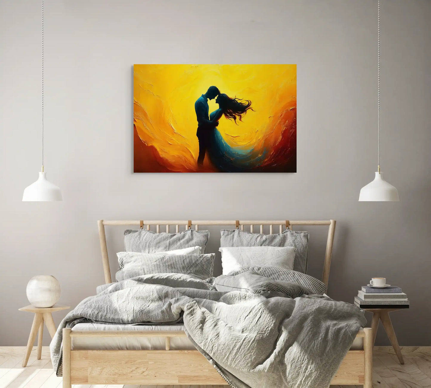 Tableau Amoureux Jaune : Danse au Soleil Couchant Affiches, reproductions et œuvres graphiques Art Virtuoso