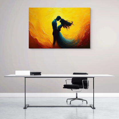 Tableau Amoureux Jaune : Danse au Soleil Couchant Affiches, reproductions et œuvres graphiques Art Virtuoso