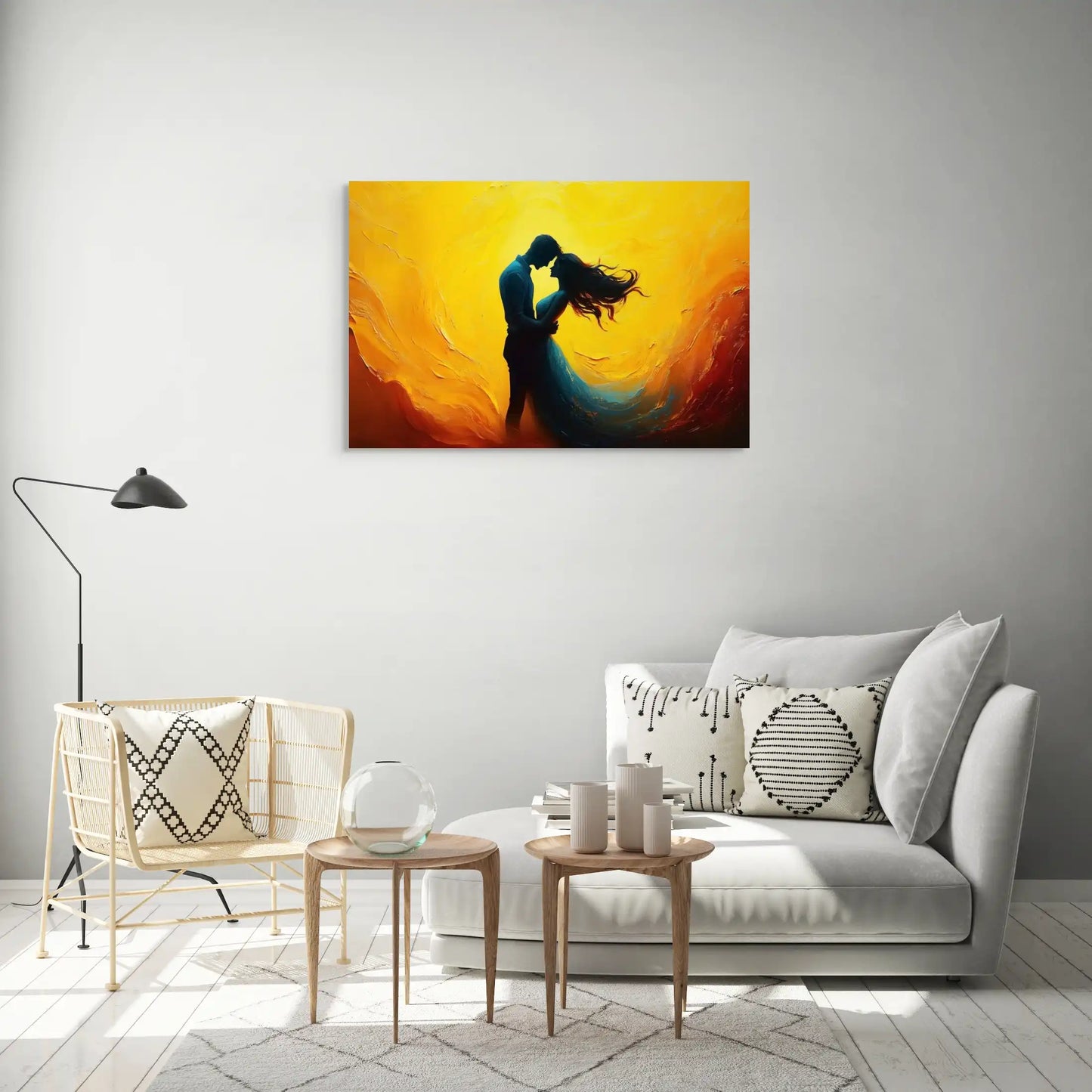 Tableau Amoureux Jaune : Danse au Soleil Couchant Affiches, reproductions et œuvres graphiques Art Virtuoso