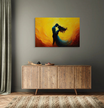 Tableau Amoureux Jaune : Danse au Soleil Couchant Affiches, reproductions et œuvres graphiques Art Virtuoso