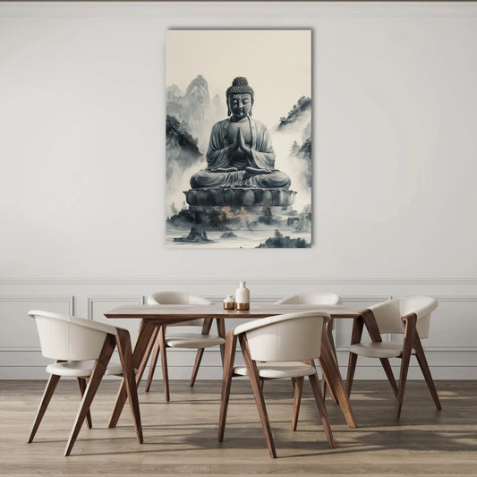 Tableau Bouddha Noir et Blanc : Méditation Éternelle