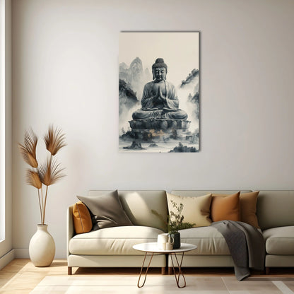 Tableau Bouddha Noir et Blanc : Méditation Éternelle