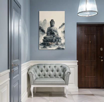 Tableau Bouddha Noir et Blanc : Méditation Éternelle