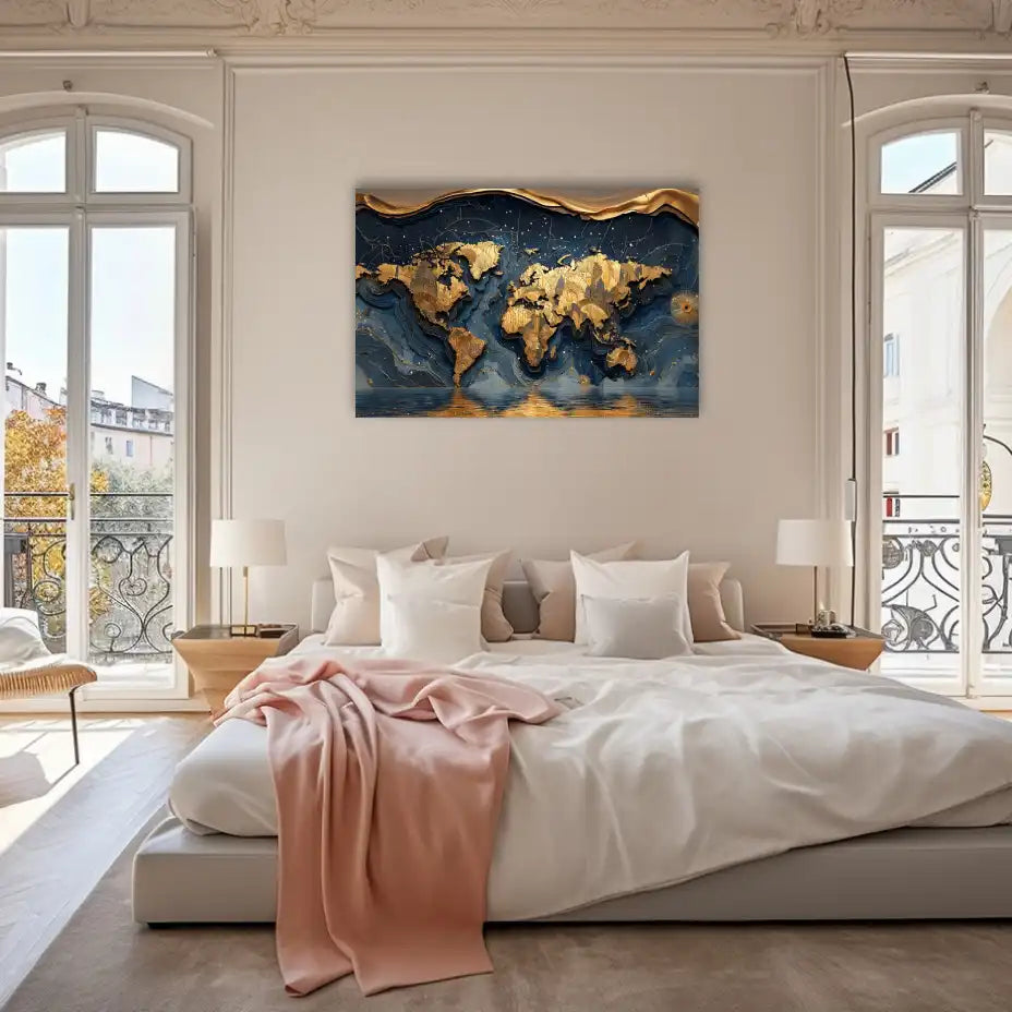 Tableau Carte du Monde Doré : Atlas Céleste