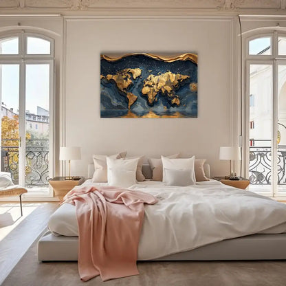 Tableau Carte du Monde Doré : Atlas Céleste