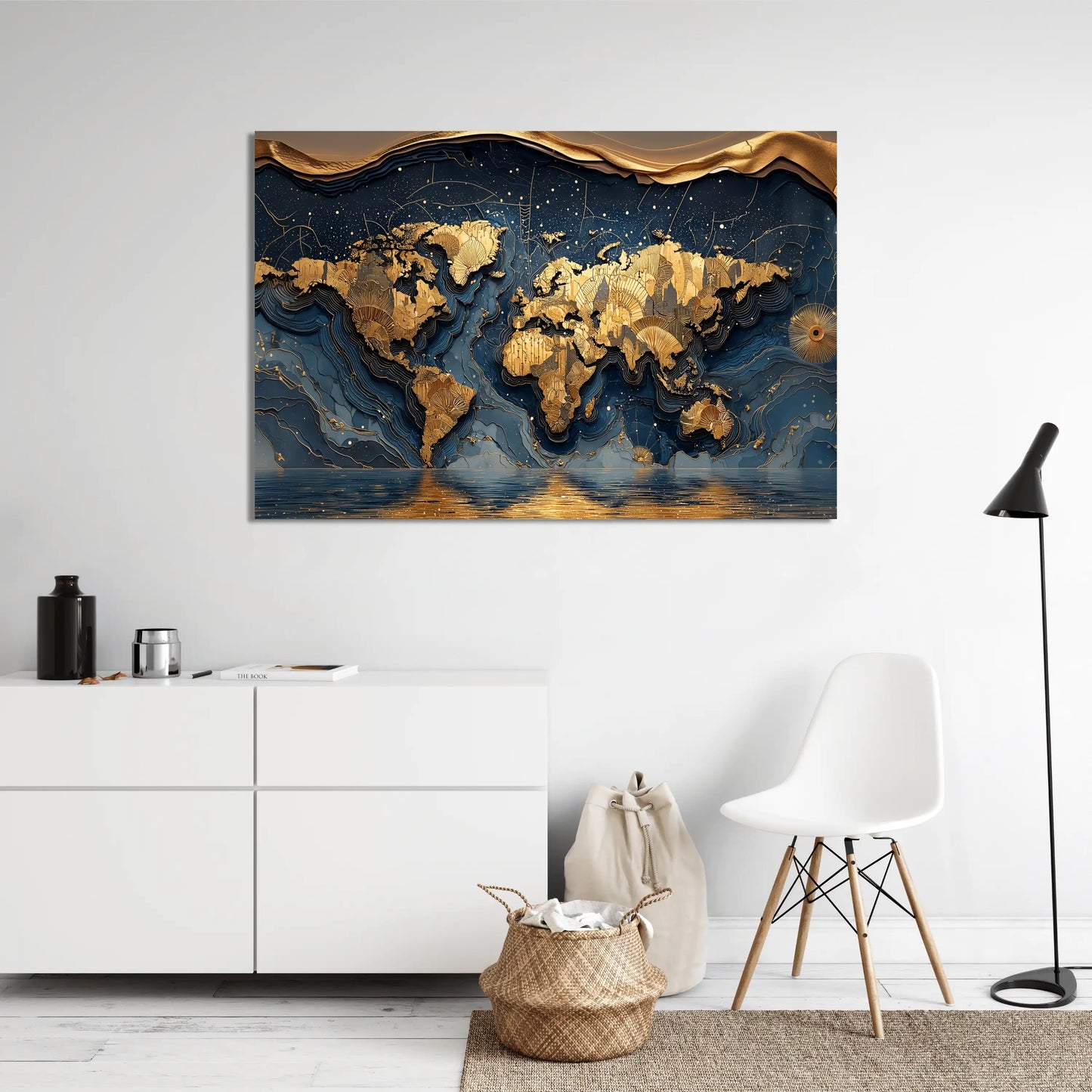 Tableau Carte du Monde Doré : Atlas Céleste