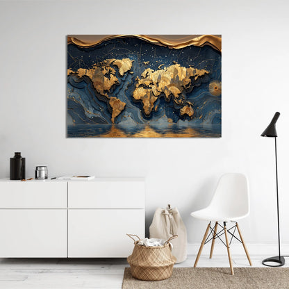 Tableau Carte du Monde Doré : Atlas Céleste