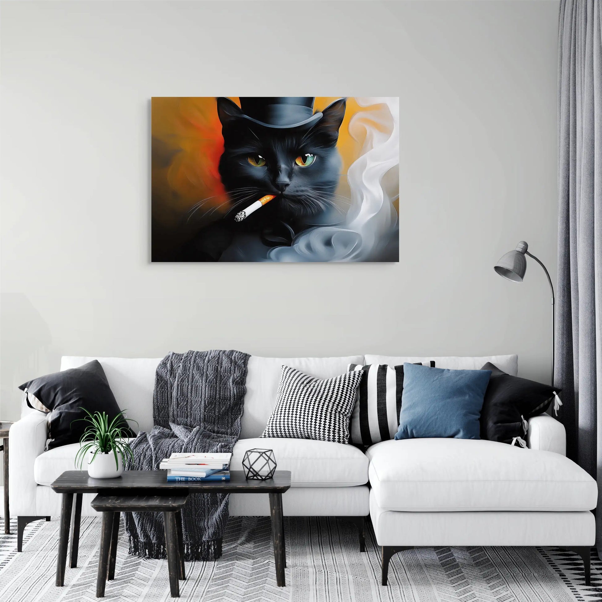 black cat smoking cigarette Smokes Premium canvas wall art Smoking Cat Vintage Black Cat