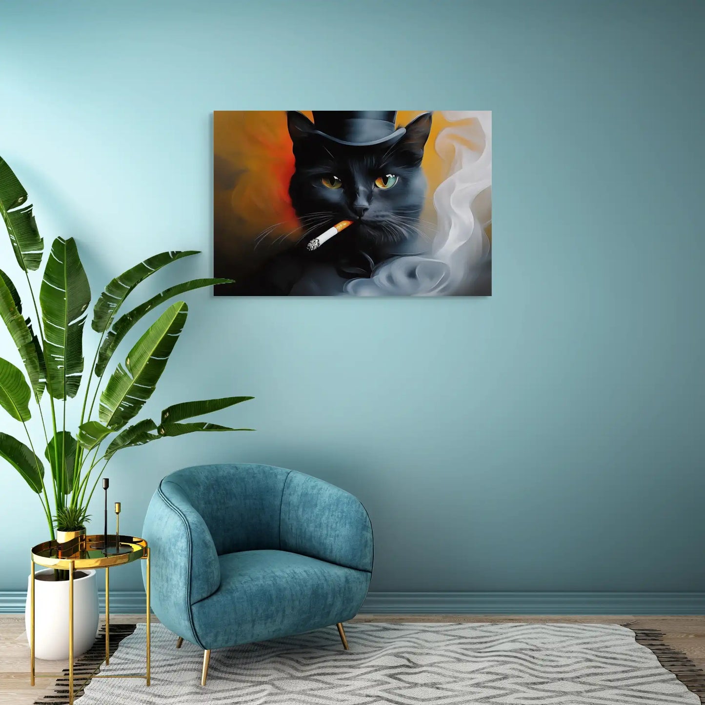 Tableau Chat qui Fume - Aristochat Noir Affiches, reproductions et œuvres graphiques Art Virtuoso