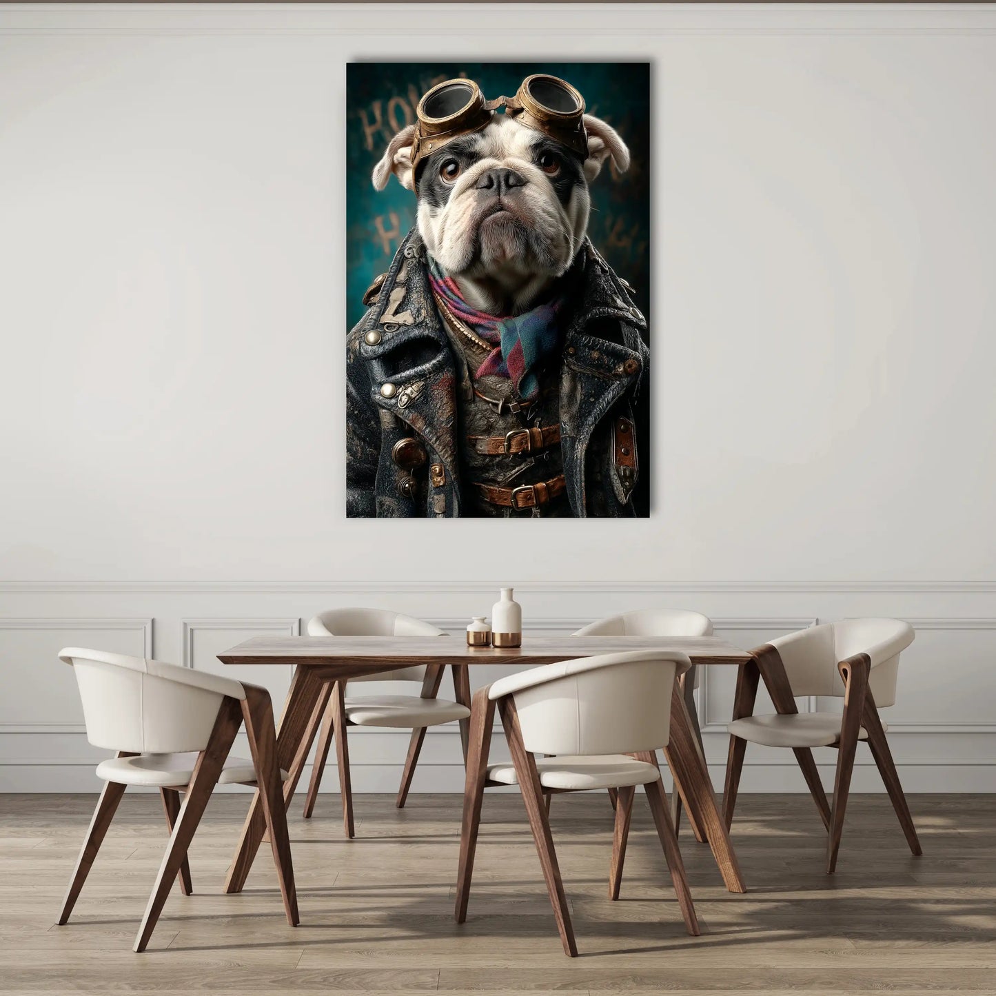 Tableau Chien Original : Aviateur Bulldog