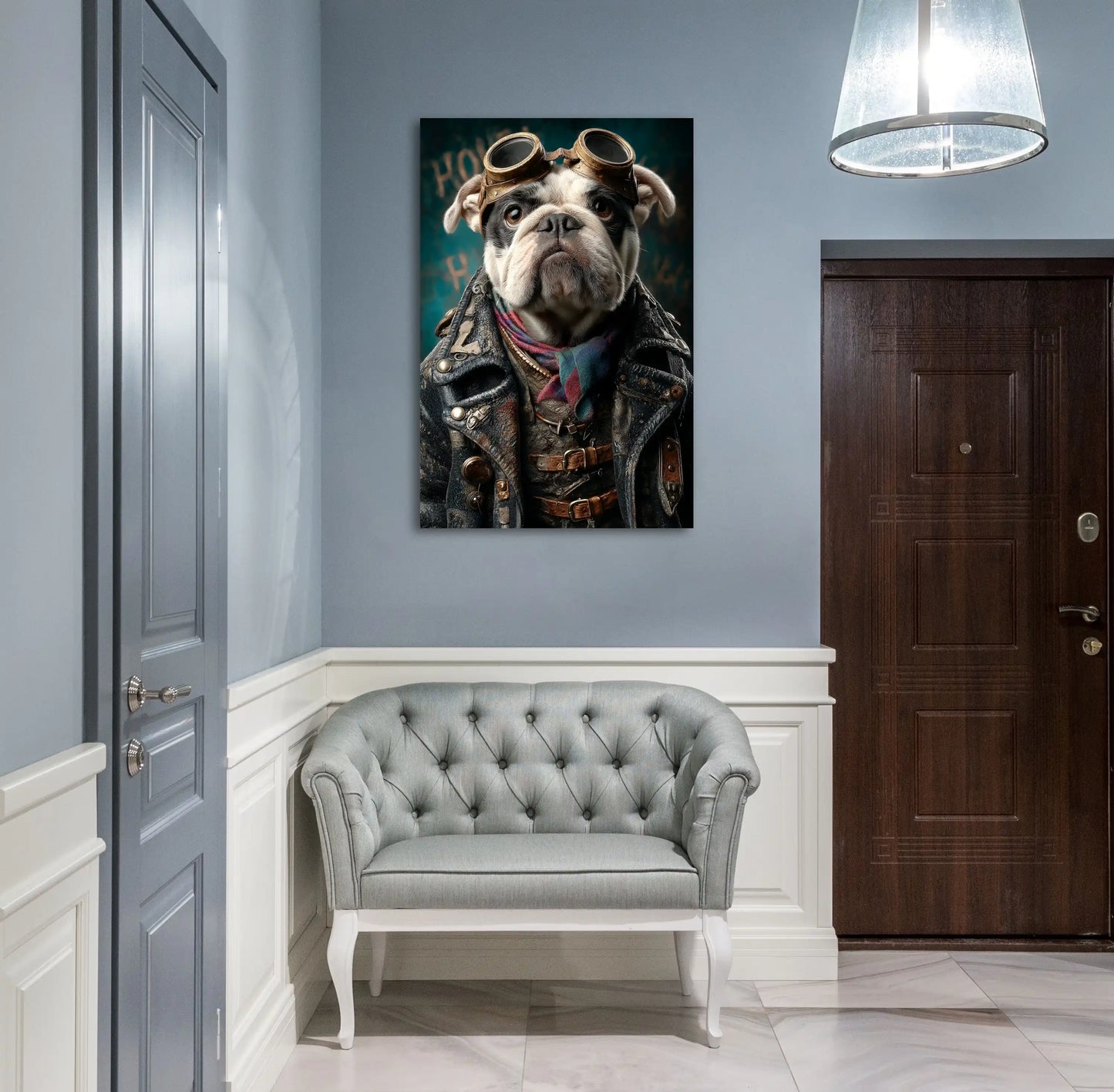 Tableau Chien Original : Aviateur Bulldog