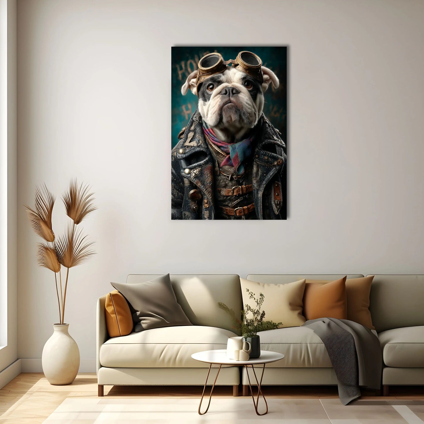Tableau Chien Original : Aviateur Bulldog