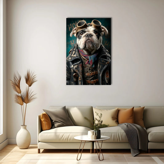 Tableau Chien Original : Aviateur Bulldog