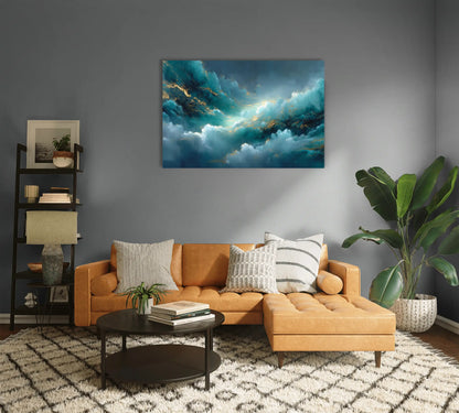 Tableau Contemporain Bleu Canard : Éclats Célestes