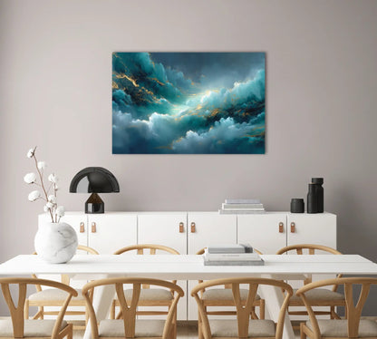 Tableau Contemporain Bleu Canard : Éclats Célestes