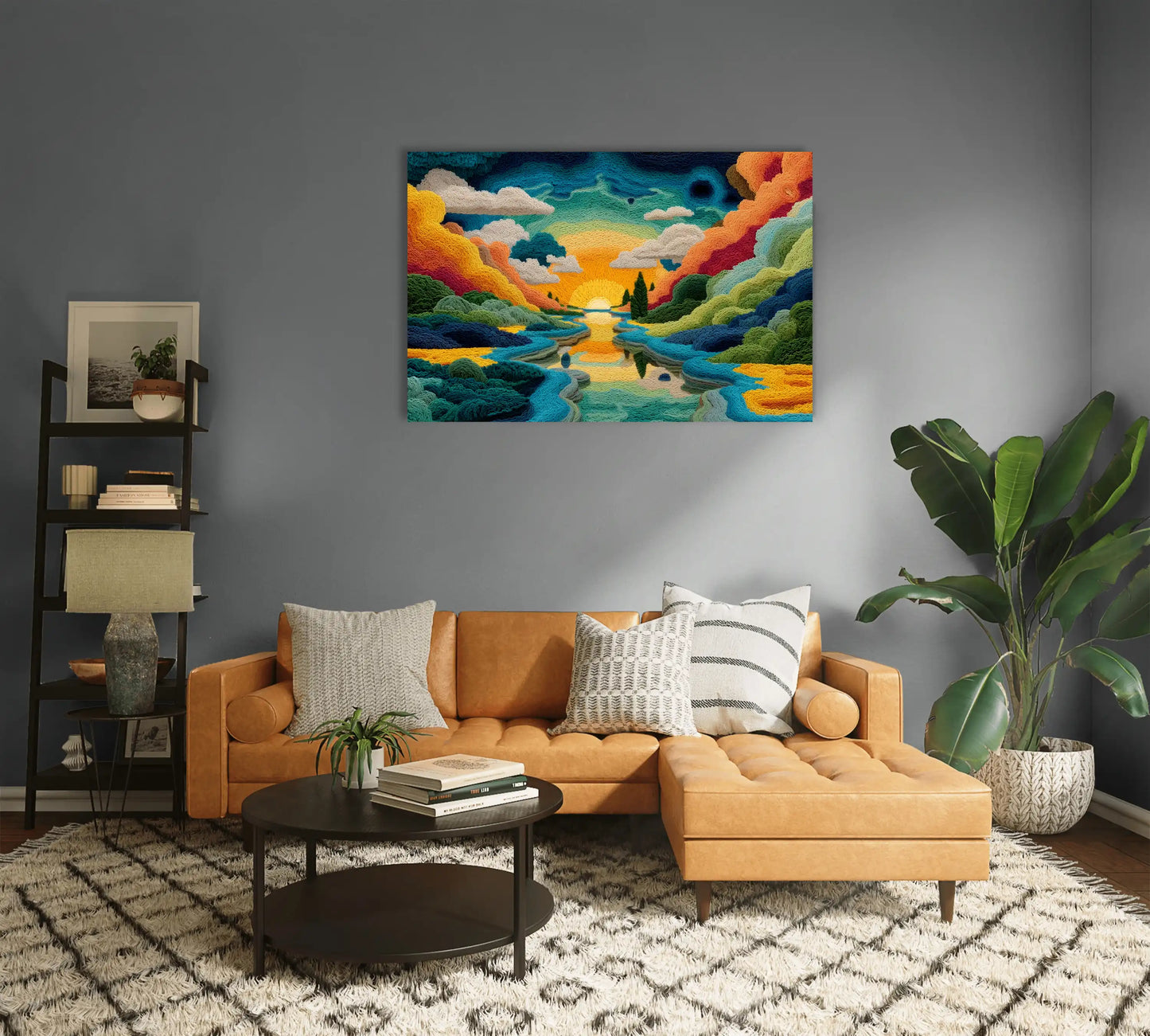 Tableau Contemporain Couleurs Vives - Paysage Brodé