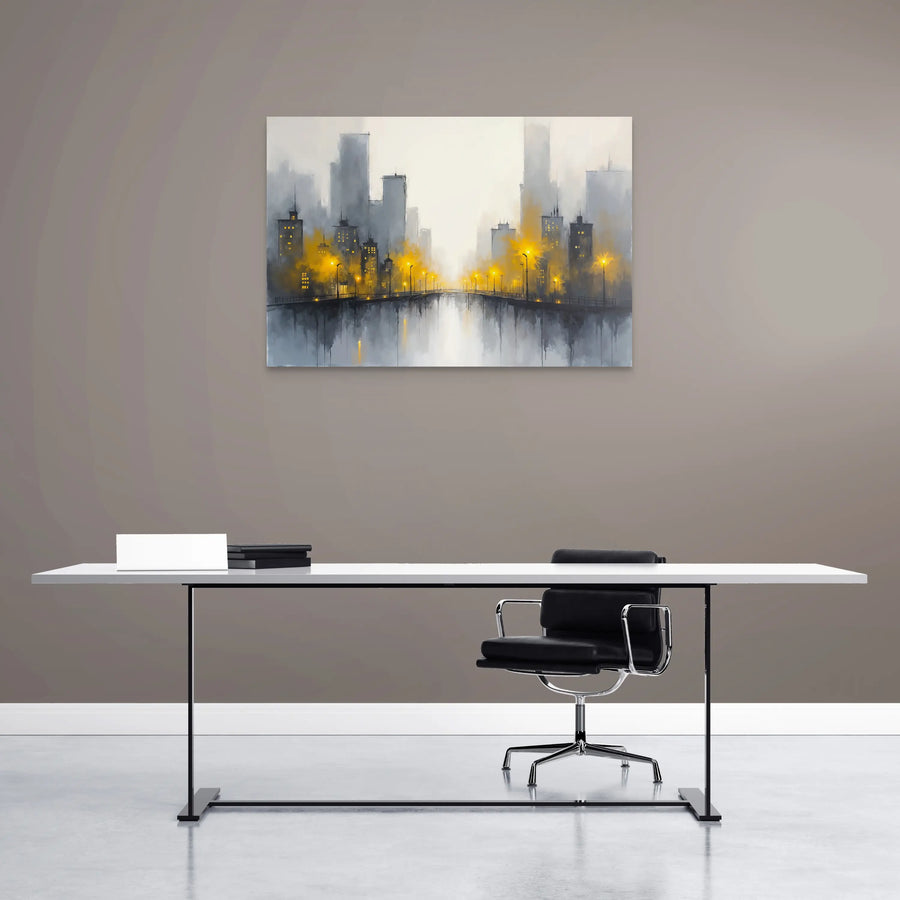 Tableau Contemporain Jaune et Gris