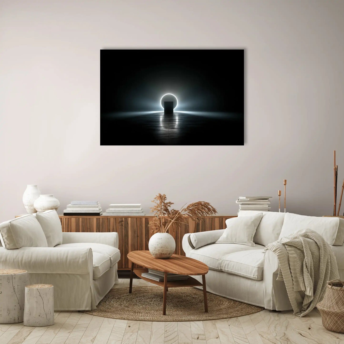 Tableau Contemporain Noir : Portail Lumineux