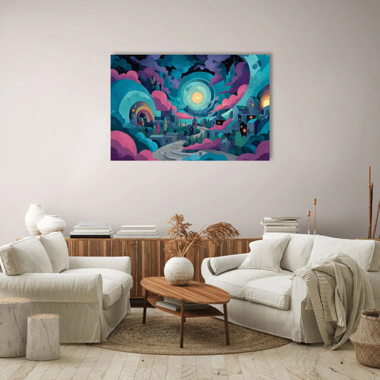 Tableau Contemporain pour Salon - Cité Lunaire