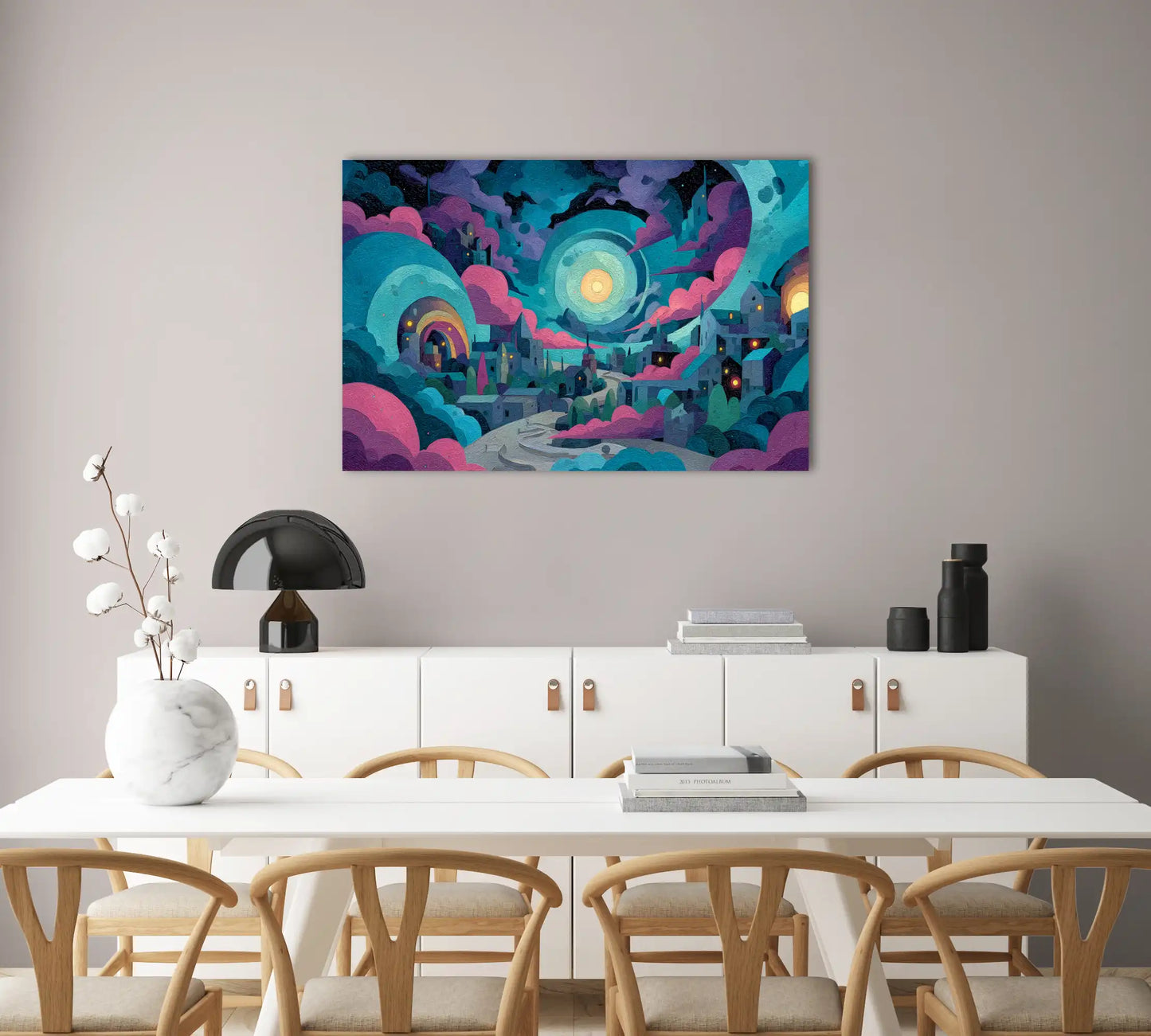 Tableau Contemporain pour Salon - Cité Lunaire