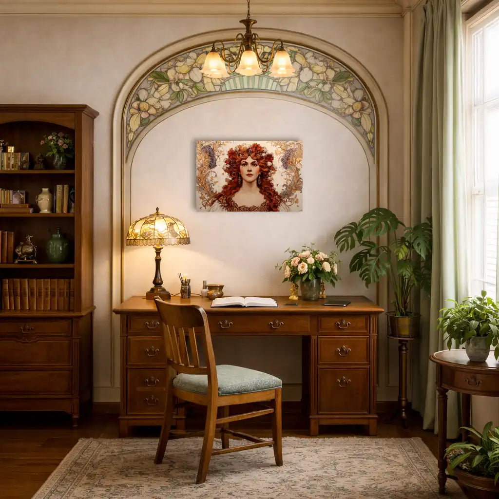 Dame mit Blumen – Jugendstil-Wandbild