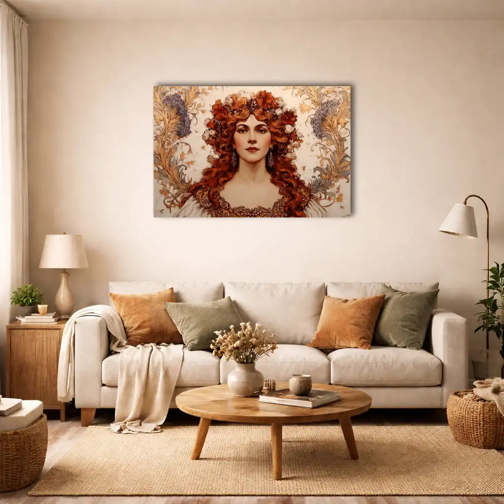 Dame mit Blumen – Jugendstil-Wandbild