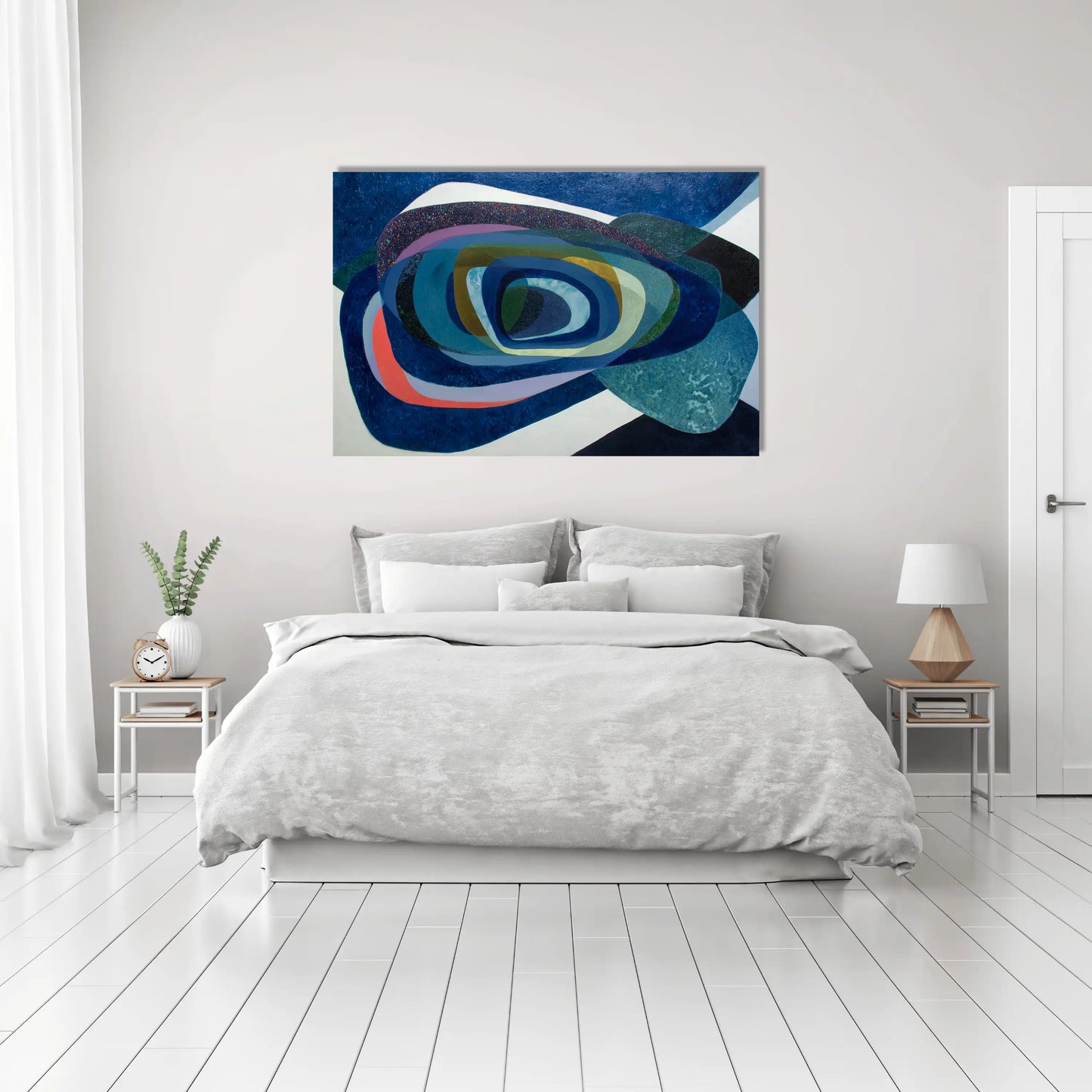 Tableau Déco Scandinave – spirale maritime aux bleus boréaux
