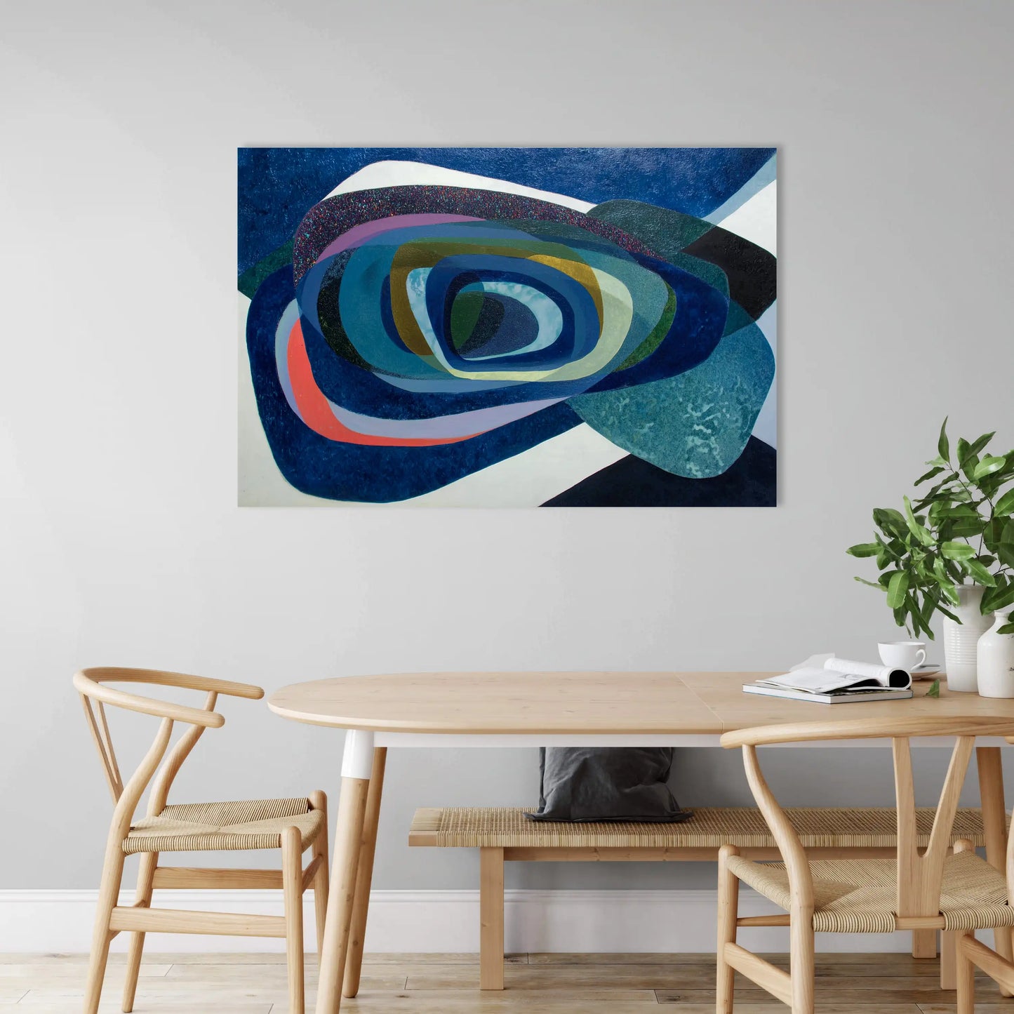 Tableau Déco Scandinave – spirale maritime aux bleus boréaux