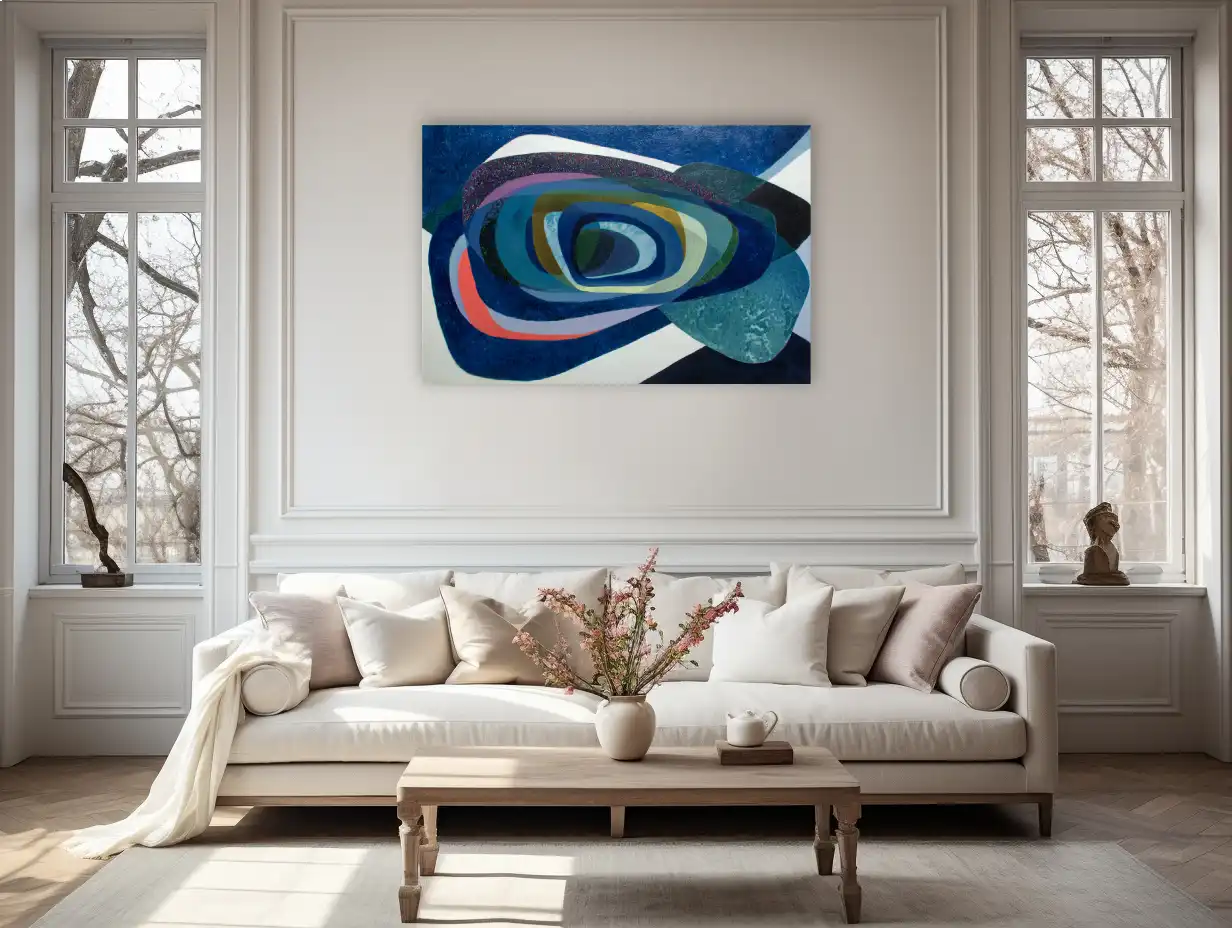 Tableau Déco Scandinave – spirale maritime aux bleus boréaux