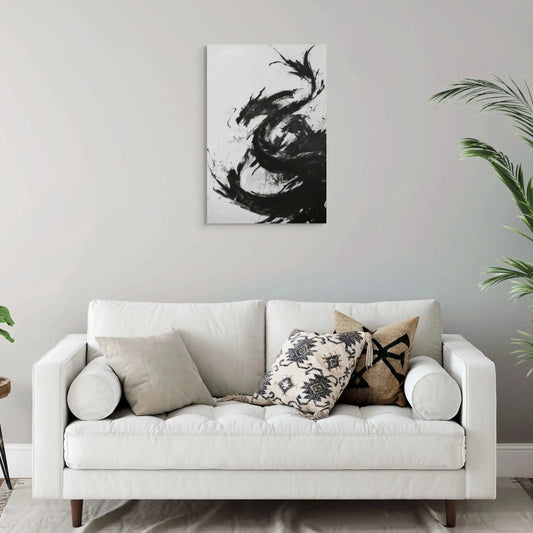 Tableau Dragon Abstrait - Noir et Blanc Affiches, reproductions et œuvres graphiques Art Virtuoso