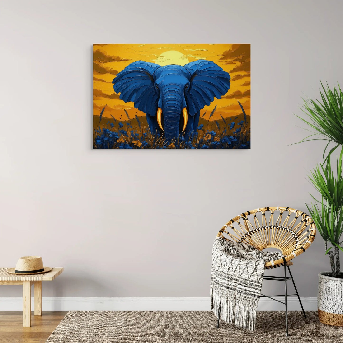 Tableau Éléphant Bleu - Puissance Sauvage Affiches, reproductions et œuvres graphiques Art Virtuoso