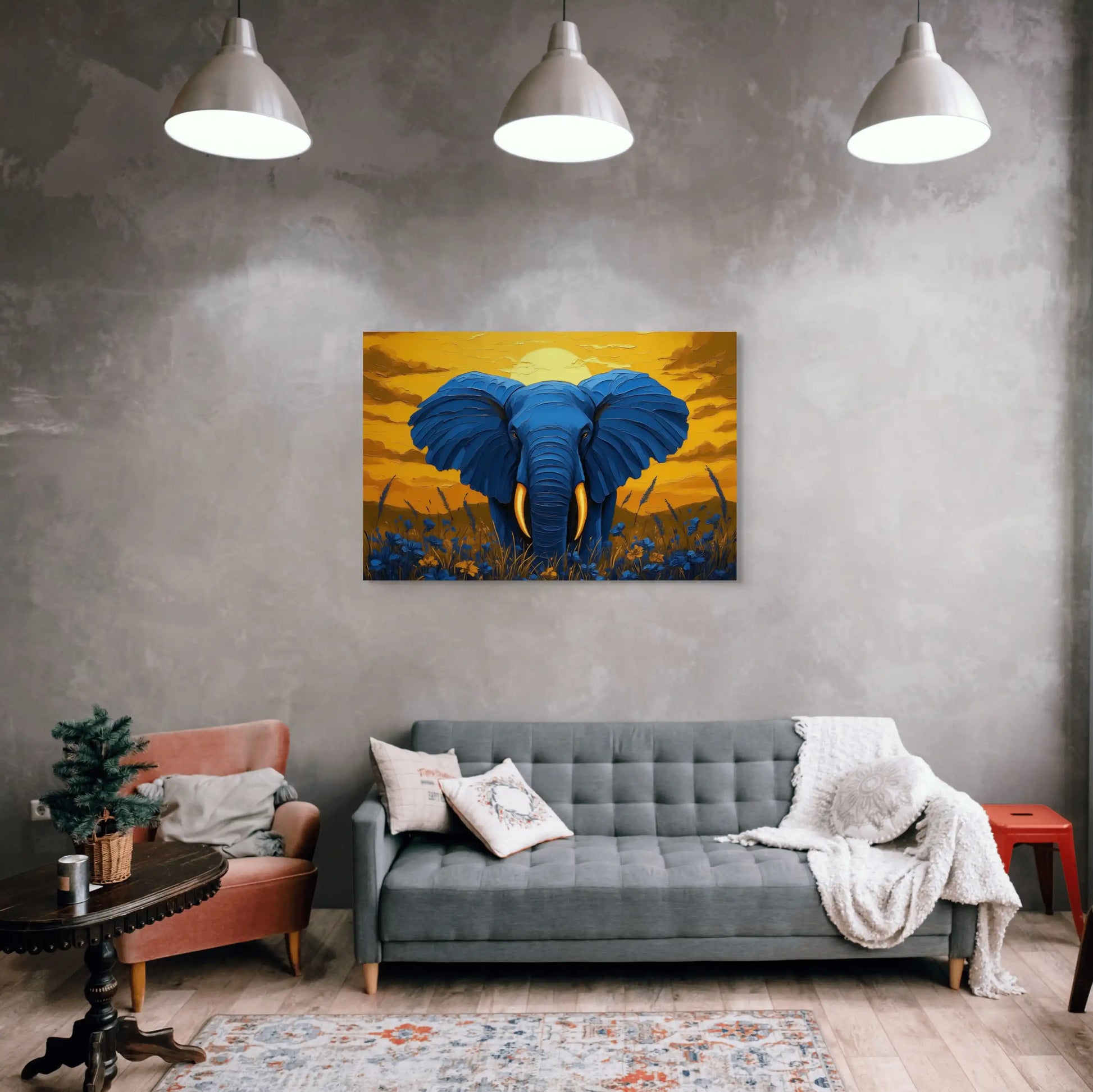 Tableau Éléphant Bleu - Puissance Sauvage Affiches, reproductions et œuvres graphiques Art Virtuoso