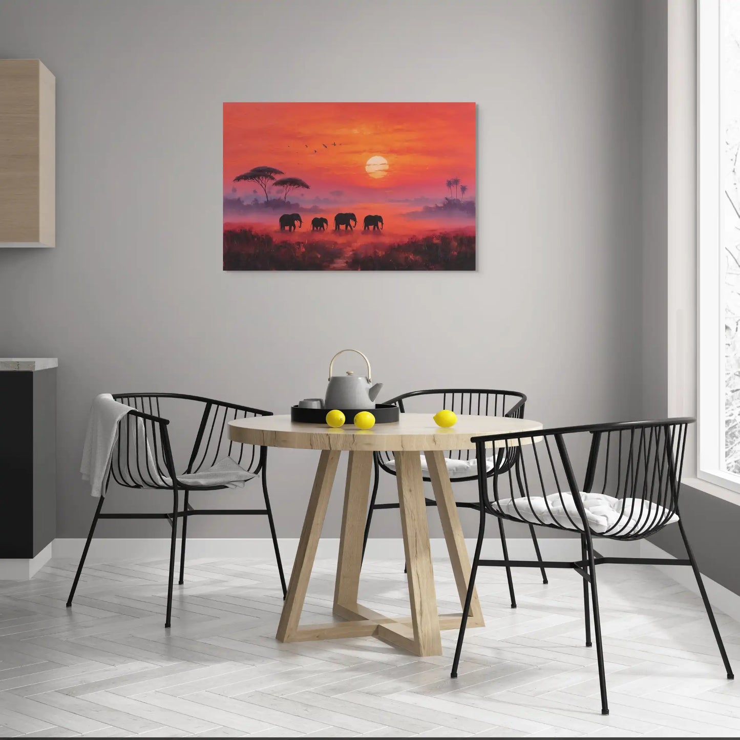 Tableau Elephant Coucher de Soleil : La Migration