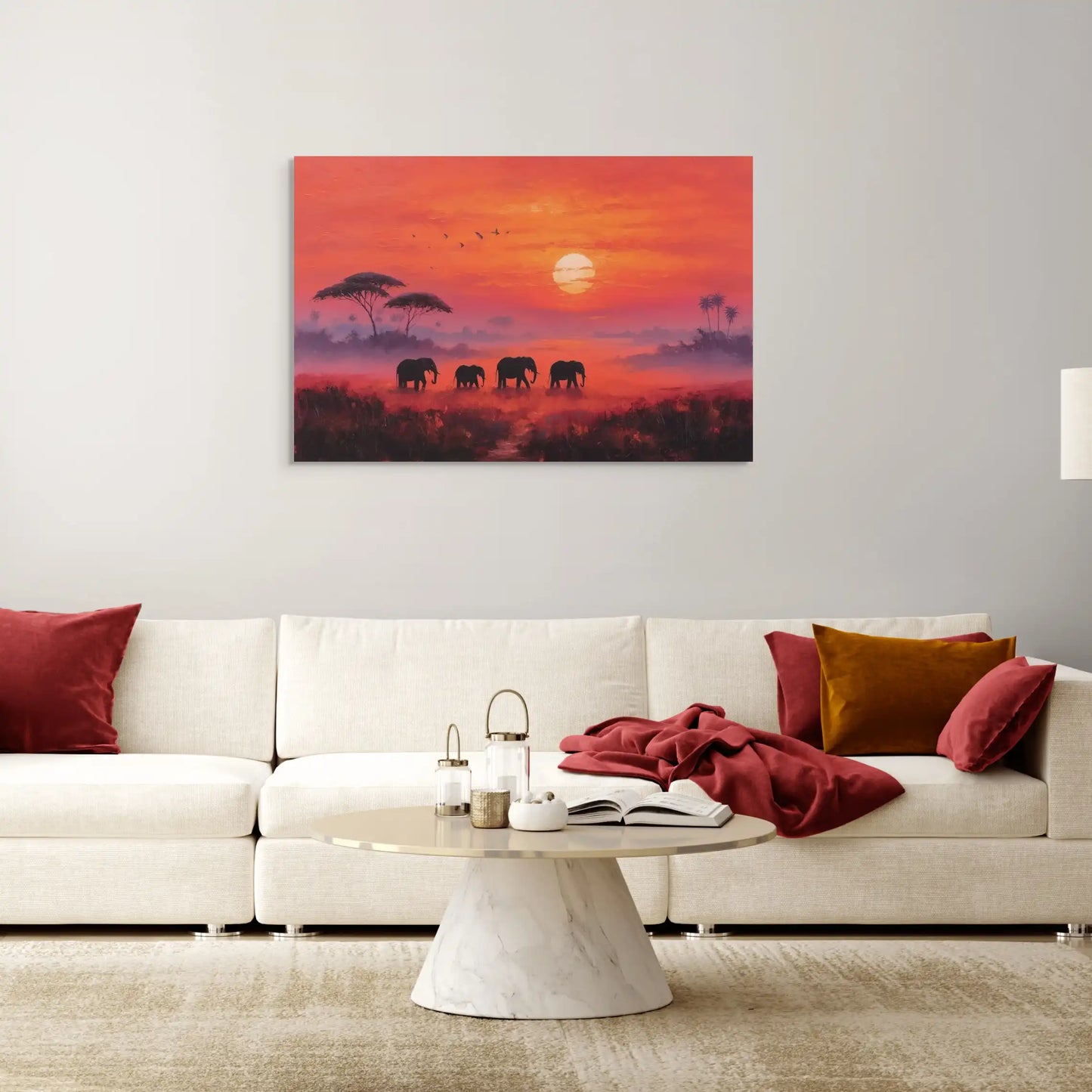 Tableau Elephant Coucher de Soleil : La Migration