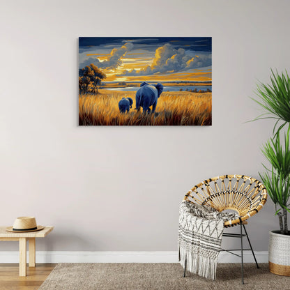 Tableau Éléphant de Dos au Coucher de Soleil Affiches, reproductions et œuvres graphiques Art Virtuoso