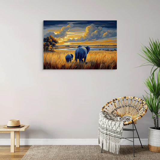 Tableau Éléphant de Dos au Coucher de Soleil Affiches, reproductions et œuvres graphiques Art Virtuoso