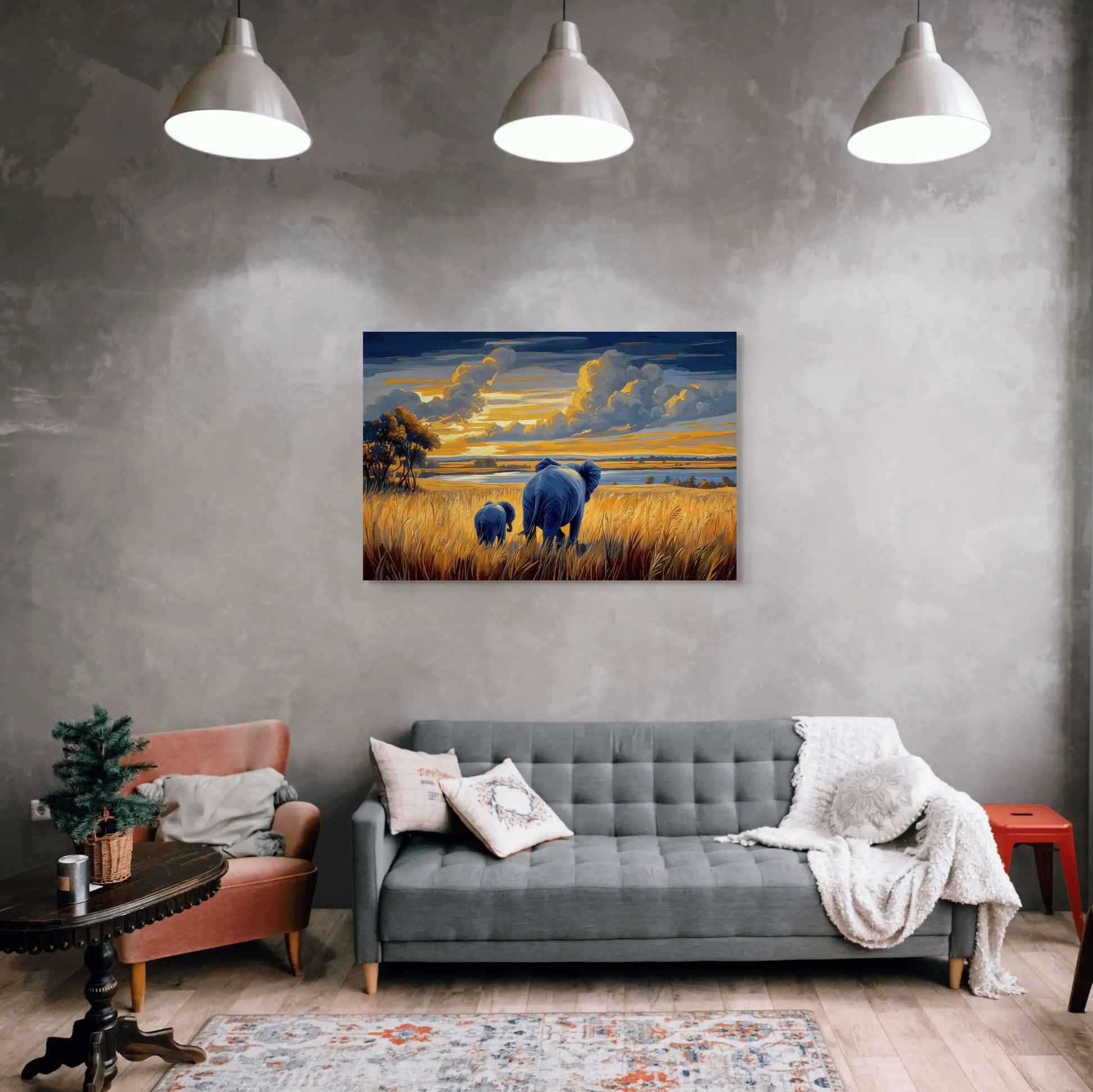 Tableau Éléphant de Dos au Coucher de Soleil Affiches, reproductions et œuvres graphiques Art Virtuoso