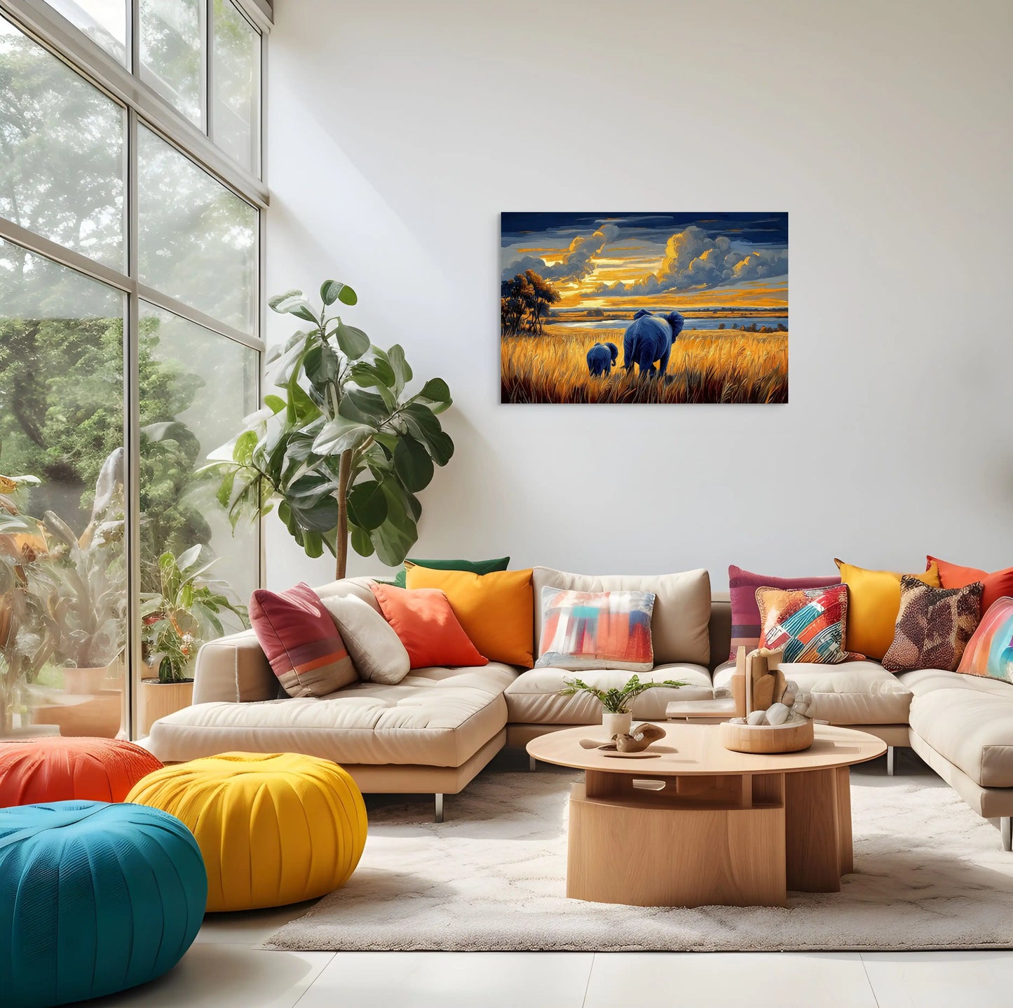 Tableau Éléphant de Dos au Coucher de Soleil Affiches, reproductions et œuvres graphiques Art Virtuoso