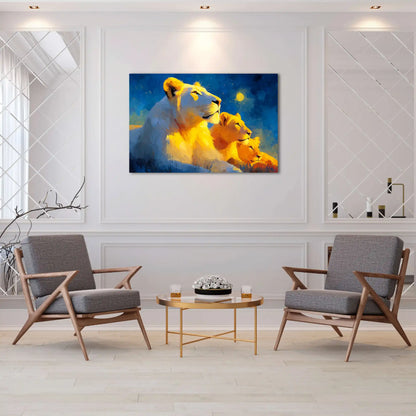 Tableau Famille Lion : Tendresse Sauvage