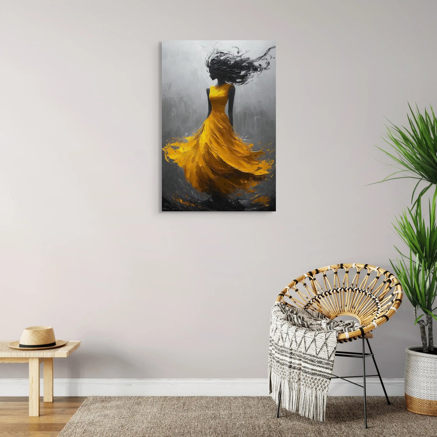 Tableau Femme Robe Jaune : Danseuse du Vent Affiches, reproductions et œuvres graphiques Art Virtuoso