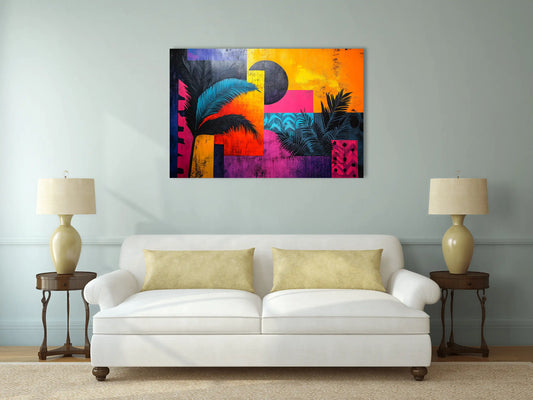 Tableau Fluo Tropical : Oasis Géométrique