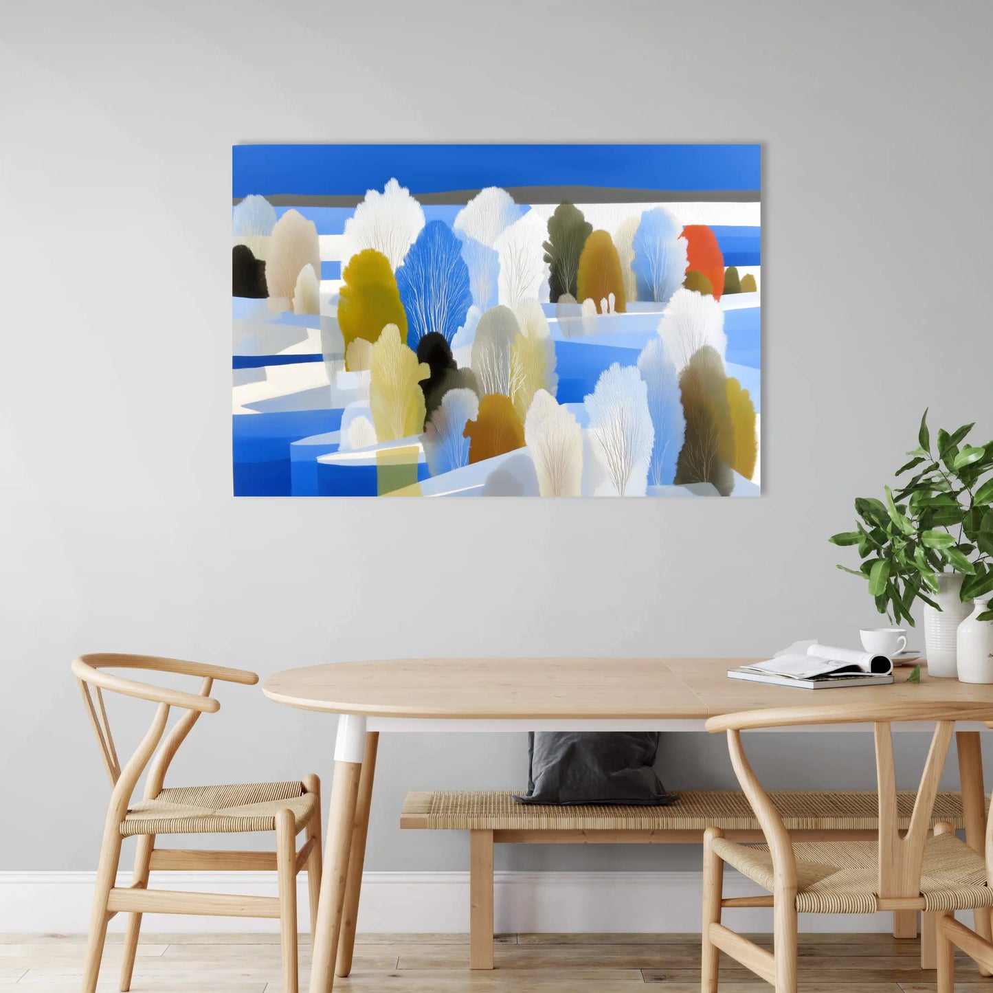 Tableau Forêt Scandinave – clairières d’azur & feuillages safran
