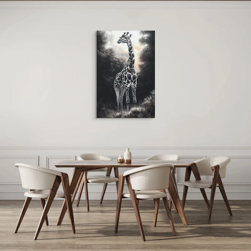 Black-and-white full giraffe canvas print