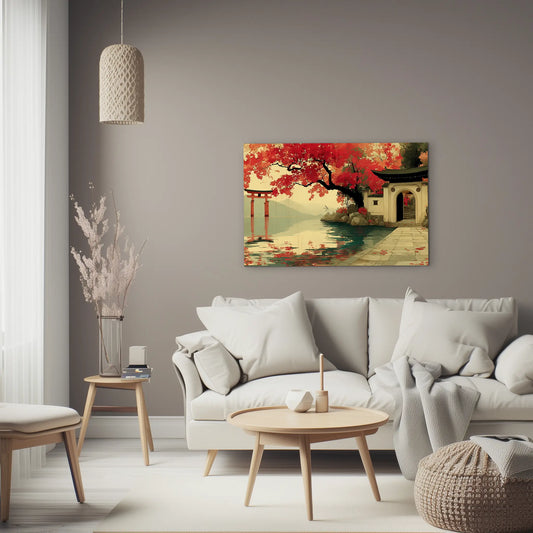 Tableau Hiroshima – Torii Rouge au Miroir des Érables