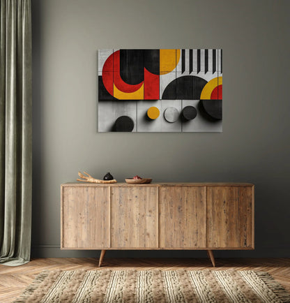 Impression sur toile - Image sur toile - Abstraction géométrique dans les tons beige, bleu et orange - 140x50cm Impression sur toile - Image sur toile - Abstraction géométrique dans les tons beige, bleu et orange - 140x50cm