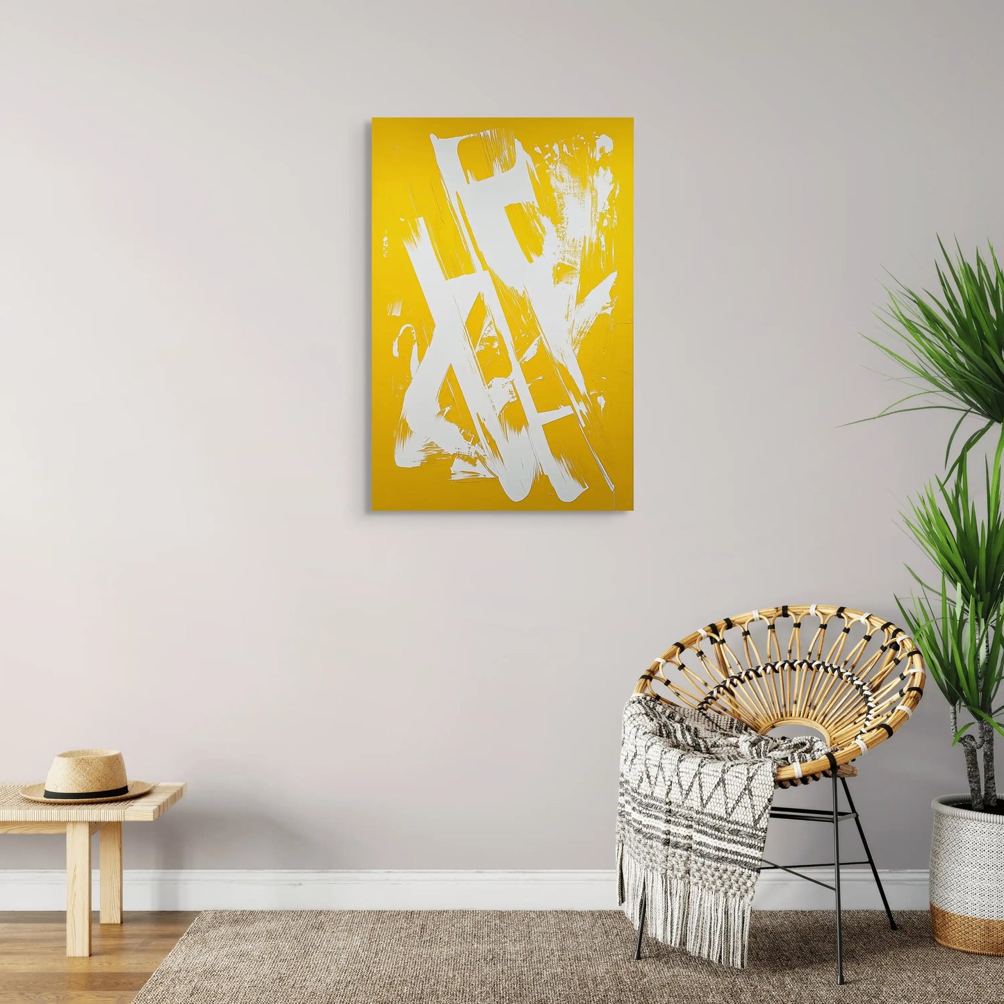 Tableau Jaune et Blanc : Gestuelle Solaire Affiches, reproductions et œuvres graphiques Art Virtuoso