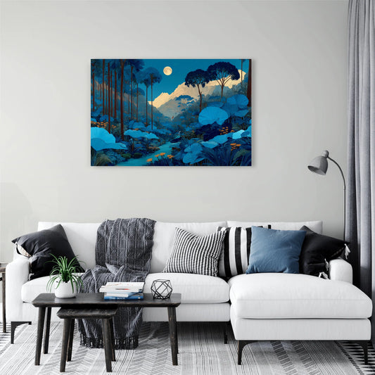 Tableau Jungle Bleu : Nuit Tropicale