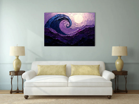 Tableau Murale Déco - Vague Violette au Clair de Lune