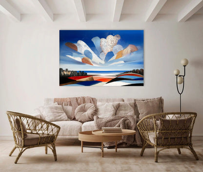 Tableau Mural Scandinave – ciel cobalt et nuages graphiques
