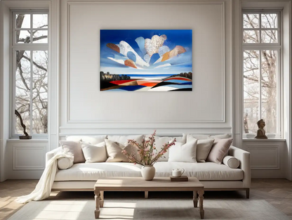 Tableau Mural Scandinave – ciel cobalt et nuages graphiques